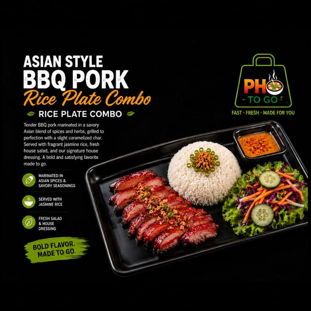A10: Asian Style BBQ Pork Rice Plate Combo.