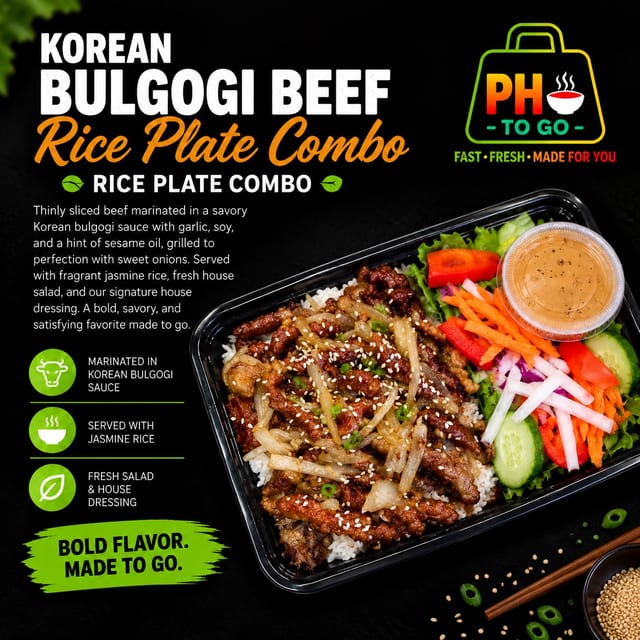 A11: Korean Bulgogi Beef Rice Plate Combo.