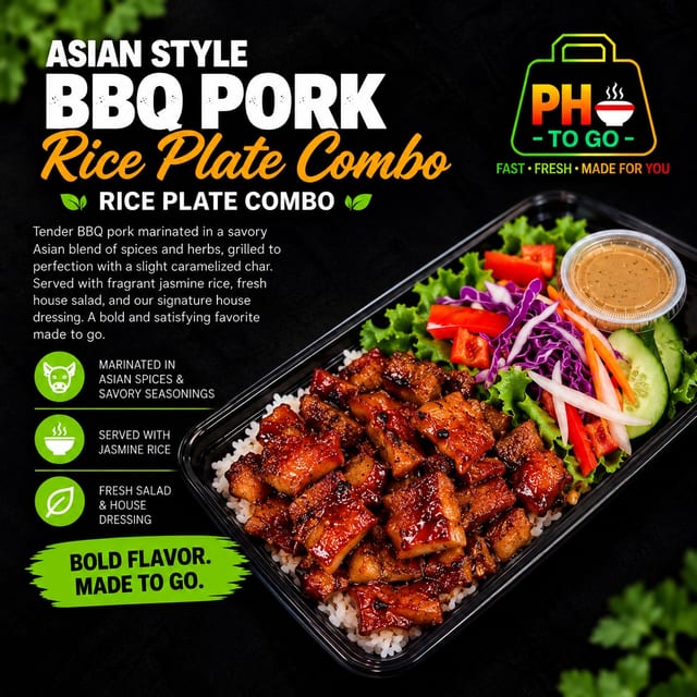 A10: Asian Style BBQ Pork Rice Plate Combo.